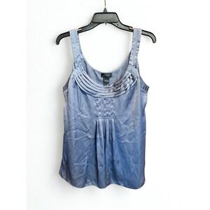 Spense‎ Womens Y2K 90s Silky Large Blue Sleeveless Pleated Scoop Neck Blouse Top